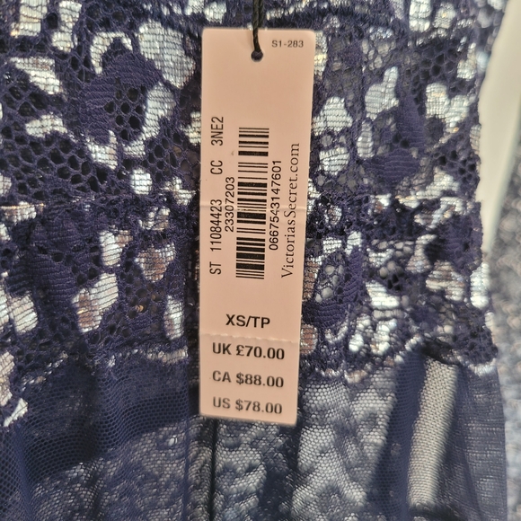 Victoria's Secret Navy Blue Lace and Silver Metalic Bodysuit Size Xs New - Picture 6 of 16